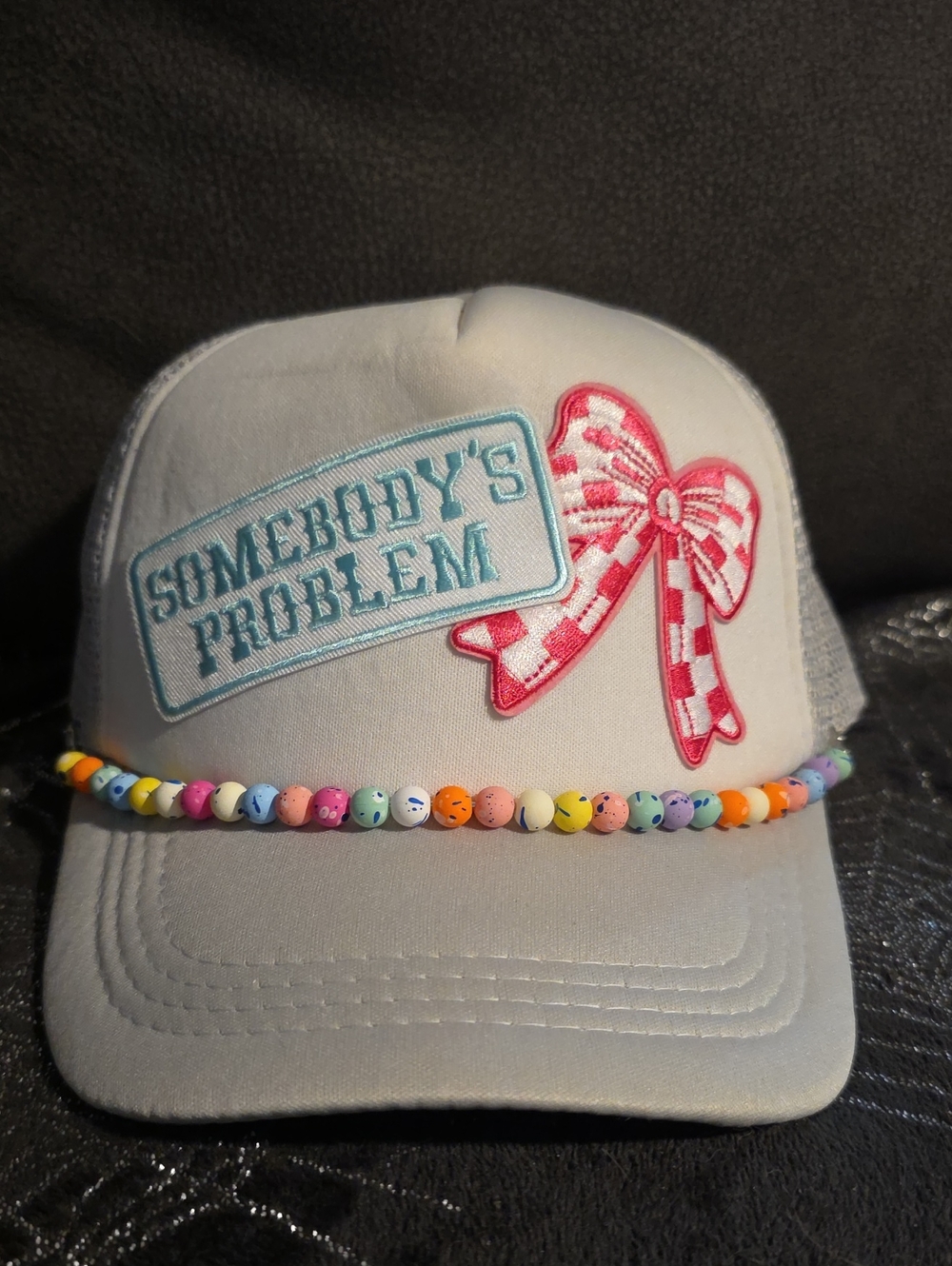 White Trucker Cap with Pink Bow Patch